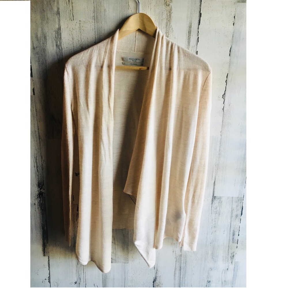 NWOT All Saints Drina Merino Wool Cardigan Asymmetrical Ribbed Sleeves S - Picture 15 of 16